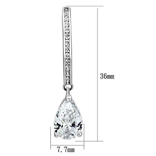 3W529 - Rhodium Brass Earrings with AAA Grade CZ  in Clear-1