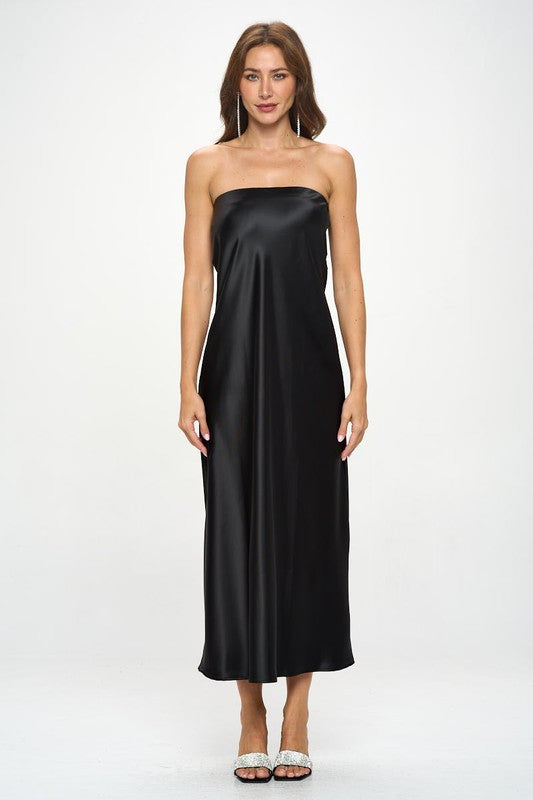 Silky Satin Tube Draped Dress-1