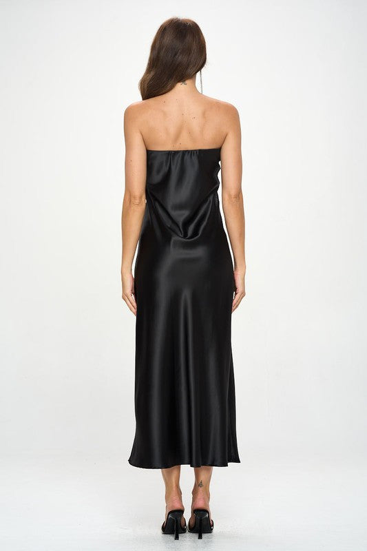 Silky Satin Tube Draped Dress-5