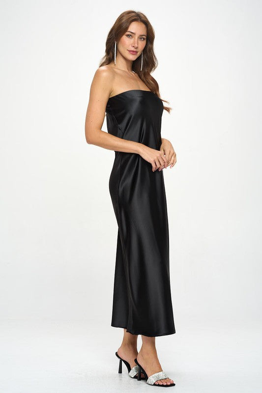 Silky Satin Tube Draped Dress-4