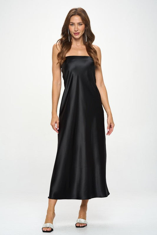 Silky Satin Tube Draped Dress-2